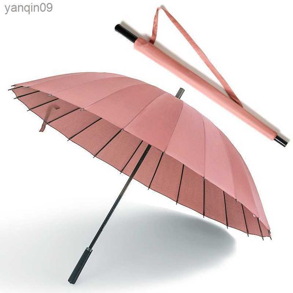 24K Parapluie Femme Homme Voiture Coupe-Vent En Cuir Poignée Droite Parapluie Ensoleillé et Pluvieux pour Hommes Femmes avec Sac L230626