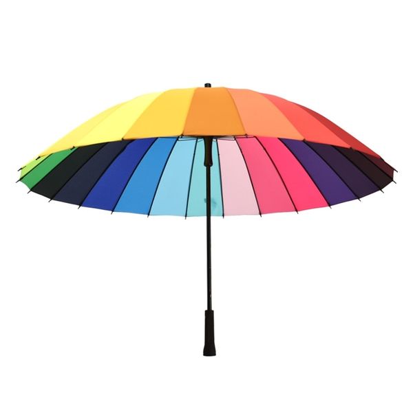 Paraguas de mango largo a prueba de viento de 24K, Paraguas impermeable de moda colorido, Paraguas de lluvia para mujer con marco fuerte, Arco Iris 210721