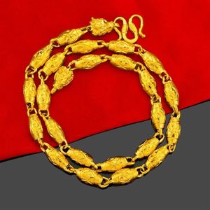 24k geel goud 10 mm olijfvorm ketting voor mannen 60 cm drakenkop zand gouden hanger ketting fijne sieraden bruiloft verjaardagscadeau261C