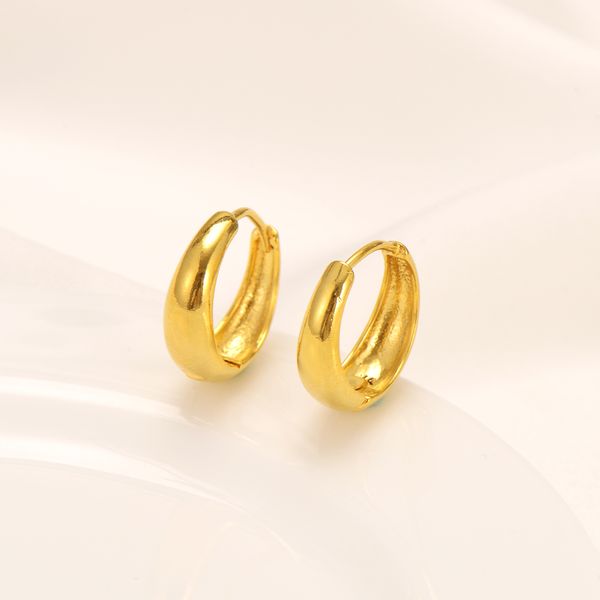 Boucles d'oreilles en or fin massif jaune 24 carats GF sur créoles moyennes simples à porter au quotidien pour femmes 1 paire