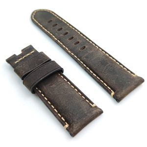 Bracelet en cuir de veau nubuck marron foncé 24 mm - 22 mm avec fermoir déployant pour montre PAM PAM111 Wirst