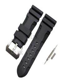 24 mm 26 mm gesp 22 mm Men Watch Band Zwart Duik Siliconen Rubberen Rubbel Sport Bracelet Roestvrij stalen penge zoals Panerai LU233797017