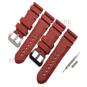 24mm 26mm Gesp 22mm Heren Horloge Band Rood Duiken Siliconen Rubber Sport Armband Riem Roestvrij stalen Gesp voor Panerai LUMINOR277c