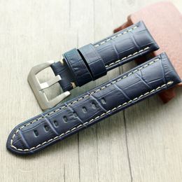 24MM 26MM hommes montres bande Crocodile bleu foncé Bracelet de montre en cuir véritable pour hommes Bracelet pour PAM 44mm 47mm Cadran Bracelet desinger mode montre-bracelet de haute qualité