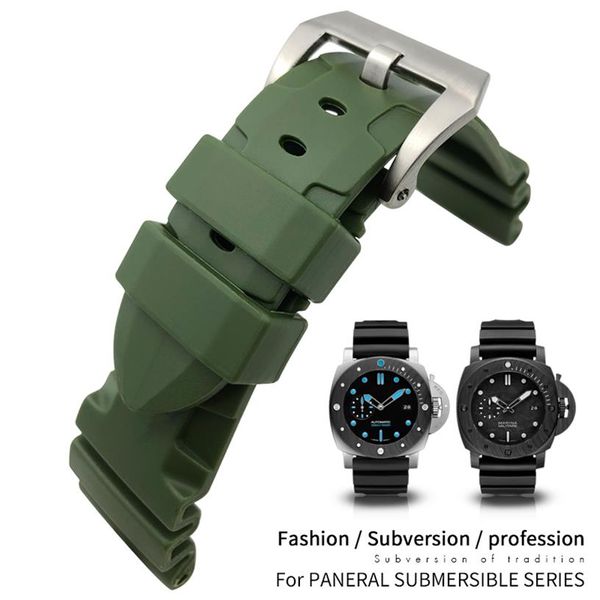24mm 26mm caoutchouc silicone vert noir bleu bracelet de montre pour PAM en acier inoxydable boucle ardillon 22mm bracelet de plongée fermoir de déploiement hommes F306s