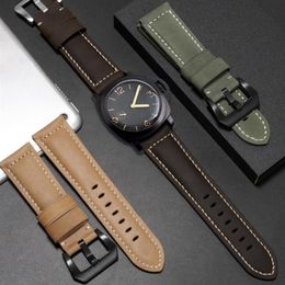 Bracelet de montre 24mm 26mm pour Panerai PAM LUMINOR cuir de veau rétro accessoires en cuir givré bracelet étanche en acier inoxydable broche Buckl201w