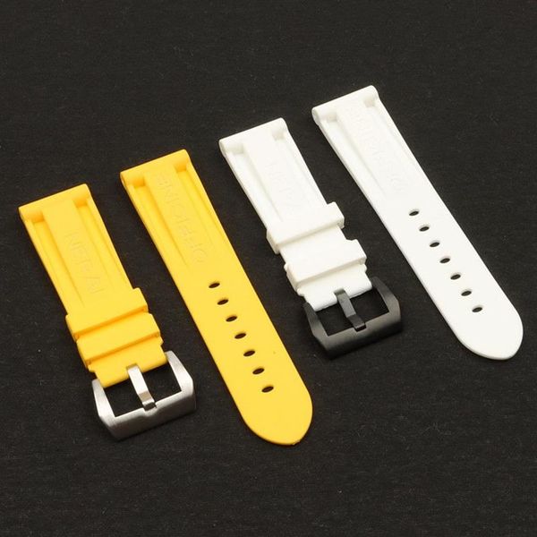 Bracelet de montre en caoutchouc de Silicone jaune blanc, 24mm 26mm, remplacement pour Panerai, boucle ardillon, étanche, accessoires de montre 298u