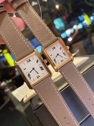 24 mm 27 mm Saffier Crystal Quartz Horloges Women Real Leather Tank Watch Vintage Geometric Rectangle Polshorge Roman Number Clock