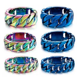 24mm 31mm Acier Inoxydable 316L Gourmette Chaîne Cubaine Bracelet Punk Hiphop Hommes Femmes Super Lourd Épais Arc-En-Ciel Bleu Titane Acier Vélo Biker Bracelets Bracelet Bijoux