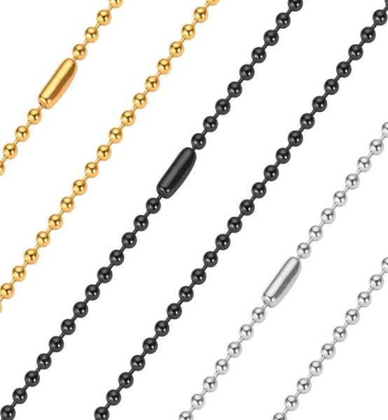 24mm perles boule chaînes colliers ne se fanent pas en acier inoxydable femmes mode hommes hip hop bijoux 24 pouces argent noir plaqué or 18 carats 9023368