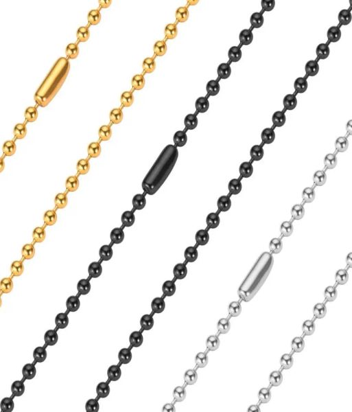 24mm perles chaînes à billes colliers ne se fanent pas en acier inoxydable femmes mode hommes bijoux hip hop 24 pouces argent noir plaqué or 18 carats 2873631 LL
