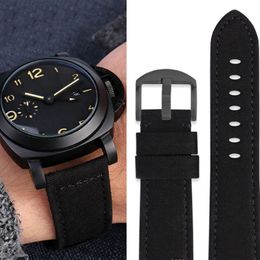 24 mm zwarte legergroene nylon lederen horlogeband aan de onderkant voor Panerai Breitling Pilot horlogeband