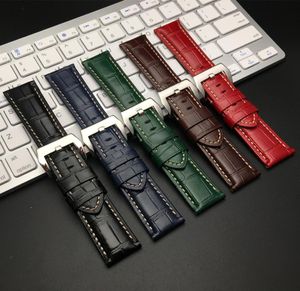 24 mm noir brun bleu rouge vert crocodile Band de montre en cuir authentique pour bracelet pam panerai avec gravure3815552