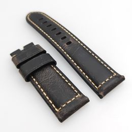 Bracelet de montre en cuir de veau craquelé noir et marron, 24mm, adapté à la montre Wirst PAM PAM111