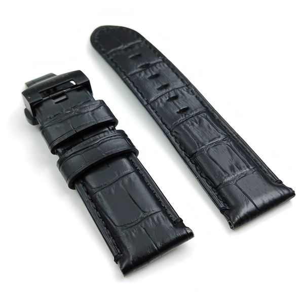 Bracelet en cuir de veau à grain de crocodile noir de 24 mm Bracelet à fermoir de déploiement pliant de 22 mm adapté à la montre PAM PAM111