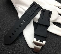24mm Zwart Horloge Band Natuur Zachte Siliconen Rubber Horlogeband Fit voor Panerai Strap Tools Butterfly Gesp voor Pam111 / 441 Riem H0915
