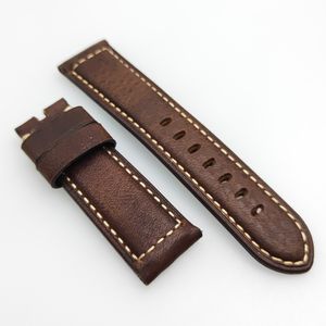 24 mm bruine rode wasachtige scheurkalf lederen horlogebandriem geschikt voor PAM PAM111 Wirst Watch