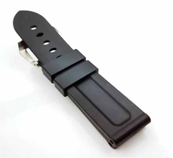 Bandle de caoutchouc en silicone noir de 24 mm de haute qualité 22 mm Sluffage de boucle à vis en acier argenté pour pam pam 111253l7926465