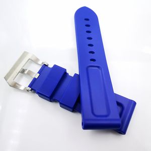 24mm Haute Qualité Mode Bleu Silicone Rubber Band 22mm Argenté Acier Vis Tang Boucle Sangle pour PAM PAM 111