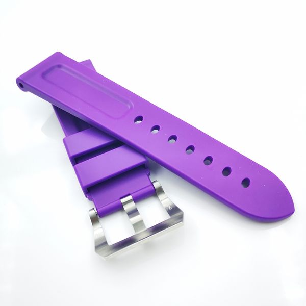 Bande de caoutchouc en Silicone violet, 24mm, haute qualité, mode, 22mm, vis en acier argenté, boucle Tang, sangle pour PAM PAM 111