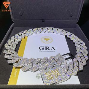 24mm Hip Hop Cubaanse ketting Passeer de Diamond Tester Wit 925 Zilver Vvs Moissanite Diamond Cubaanse schakelketting