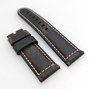 24 mm luxe en hoogwaardige zwart bruin kalf lederen horlogebandriem voor Pam Radiomir Luminor Watch