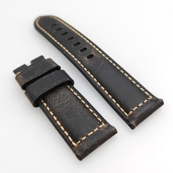 Luxury de 24 mm et bracelet en cuir brun noir de haute qualité Sangle de montre en cuir pour Pam Radiomir Luminor Watch