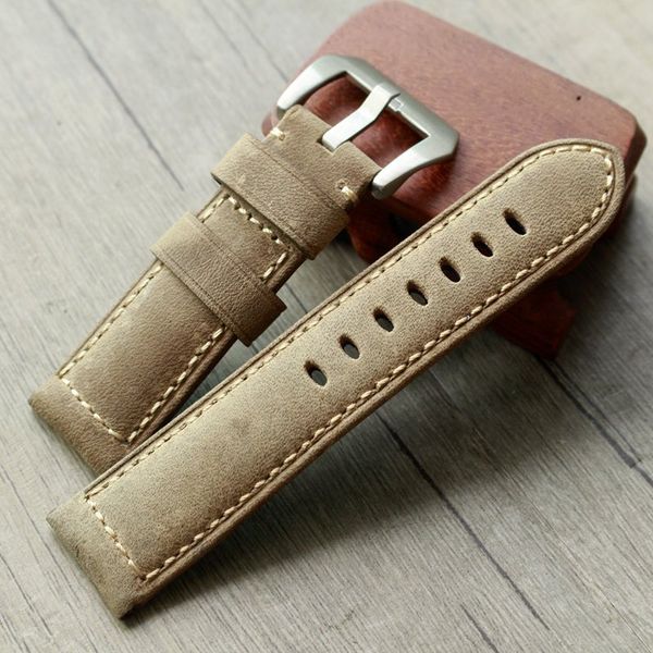 24mm bracelet de montre pour hommes véritable bracelet de montre en cuir de cheval fou avec boucle bracelet pour fitPane 44mm montres pour hommes bracelet en gros