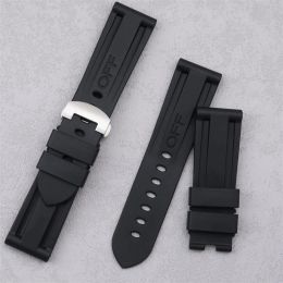 Bracelet de montre en caoutchouc fluoré FKM de qualité naturelle 24mm pour bracelet Panerai ceinture noire PAM avec fermoir papillon boucle pliante