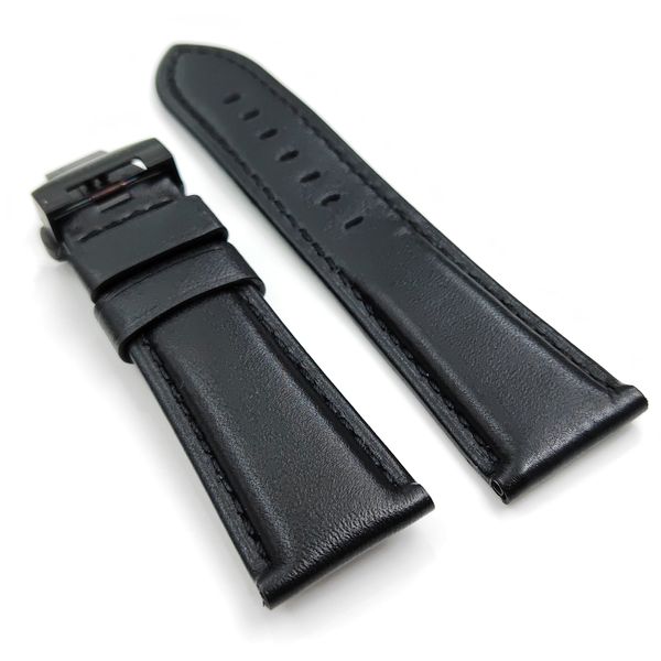 Bracelet en cuir de veau noir cireux de 24mm, fermoir pliant à déploiement de 22mm adapté à la montre-bracelet PAM PAM111