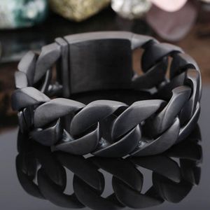 24 mm de largeur Heavy Punk Men Curb Cuban Link 316L Bracelet noir mat en acier inoxydable ne se décolore jamais Bling Titane acier Bike Biker chaîne bracelet bijoux