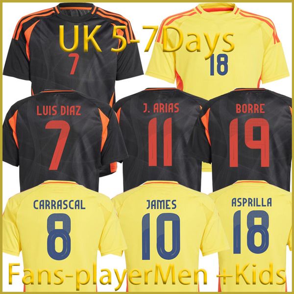 24 NEW COLOMBIA JAMES 2025 LA MAISON DE FOOTBALLAGE DE LA MAISON DES CAMISETAS COLUMBLA 2024 Copa America D.Valoyes Arango C. Chucho Cuadrado Soccer Jerseys Kid Kit Kit Kit