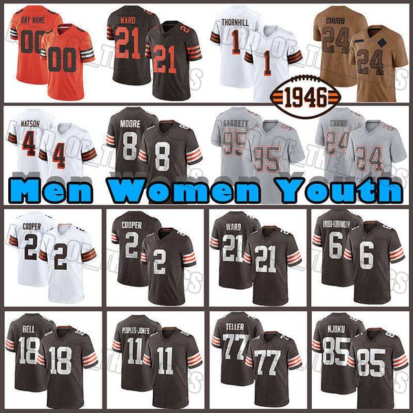 24 Nick Chubb Myles Garrett Football Jersey Deshaun Watson Elijah Moore Amari Cooper Denzel Ward Brownes David Njoku Juan Thornhill Owusu-Koramoah David Bell Thomas