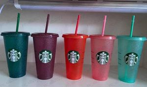 Starbucks Mermaid Goddess 24oz / 710ml Vasos de cambio de color Vasos de plástico para beber jugo con labios y pajita Tazas de café mágicas