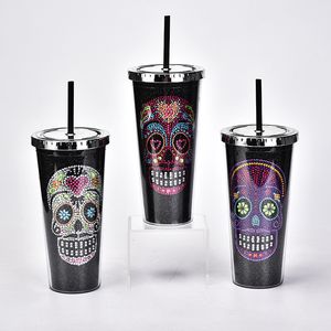 24oz Acryl Creatieve Skull Tumbler Koffie Beker Dubbele Muur Geïsoleerde Water Cups Tapered Slanke DIY Cup Car Office Mok Halloween