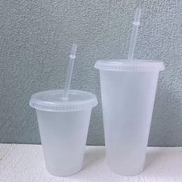 24oz Clear Cup Tasses en plastique Transparent Tumbler Été Réutilisable Boissons froides Tasse de jus de café avec couvercle et paille FY5305 SS1124