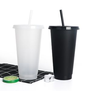 Taza de plástico con pajita de 710ml, vasos de 24oz, tazas de café reutilizables de verano con pajita y tapa