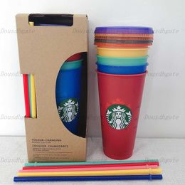 24oz kleurverandering tuimelaars plastic drinksap cup met lip en stro 1 magische koffiemok costom starbucks kleur veranderen plastic cu dsma