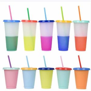 24 oz de color Cambio de taza de color transparente de plástico Tumblers Candy Colors Candy Bebidas frías reutilizables Copa Magic Coffee Beer Mugs Ljimq