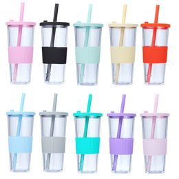 24oz drink tumblers beker met stro en deksel bulk plastic herbruikbare kleurrijke tumbler ijsje koffie mug cups waterfles voor feestjes bir
