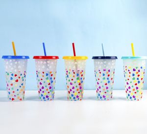 24oz Milk Coffee Straw Mok, Love Automatic Color Changing Cup met verschillende stijlen, Ondersteuning aangepast logo