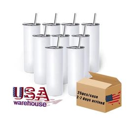 Can USA Warehouse Sublimation Tumblers Mokken Blank 20oz White rechte spaties warmtepersbeker met stro