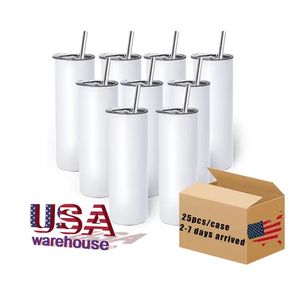 Can USA Warehouse Sublimation Tumblers tasses vierges 20oz blancs blancs Blanks à chaleur tasse avec paille
