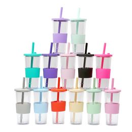 24oz draagbare dubbele laag tuimelaars acryl cup plastic kopjes groot gat universele parel melk thee dop stro Cup