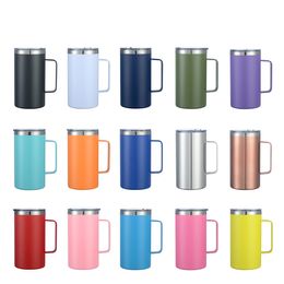 Tasses à café de bureau en acier inoxydable 24oz avec poignée scellon couvercle à double paroi à double vide bière bière tasse de camping extérieur tasse de voyage 15 couleurs 15 couleurs