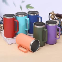 Vasos de acero inoxidable de 24 oz Tazas para autos Taza de viaje con aislamiento al vacío de 12 oz Botella de agua de metal Cerveza Tazas de café con tapa 10 colores