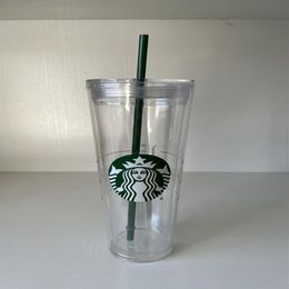 24OZ Starbucks Zeemeerminmok Tumblers transparant dubbellaags plastic Herbruikbare beker met deksel en rietje234n