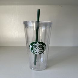 24OZ Starbucks Zeemeerminmok Tumblers transparant dubbellaags plastic Herbruikbare beker met deksel en rietje276w