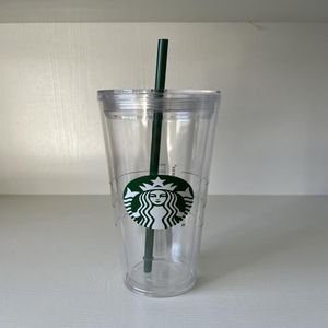 Tasse Starbucks Mermaid 24OZ Gobelets en plastique transparent double couche Tasse réutilisable avec couvercle et paille276w