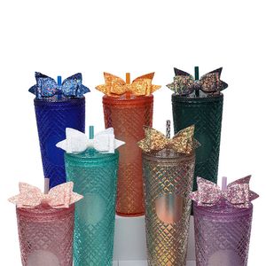 Vasos con tachuelas de 24 oz, tazas de café con lazos, decoración de diamantes
